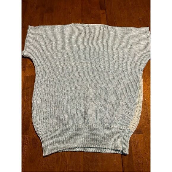 Vintage Christine Womens Embellished Pearls Teal Short Sleeve Sweater Size Small - Picture 5 of 8